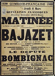 Poster of Henriot playing Zaïre in Bajazet on the day that she died [1900]