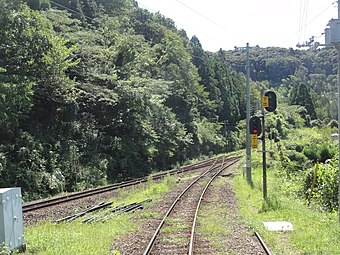 View from the platform; the track in the middle from left to right is the main line.