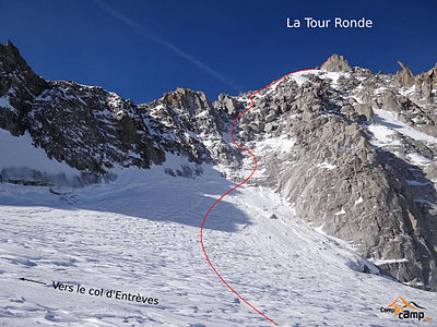 South-east ridge and east face route (PD) showing route of ascent.