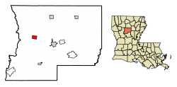 Location of Calvin in Winn Parish, Louisiana.