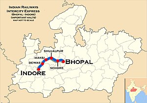 (Indore–Bhopal) Intercity Express Route map