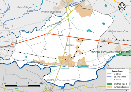 Carte des ZNIEFF de type 2 localisées sur la commune[Note 3].