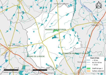 Carte des ZNIEFF de type 1 localisées sur la commune[Note 2].