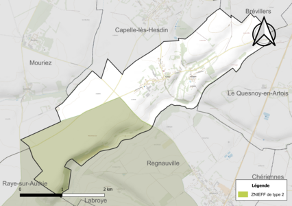 Carte de la ZNIEFF de type 2 sur la commune.