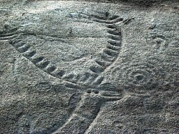 Millenarian rock carvings, Laxe dos carballos at Campo Lameiro, in this detail depicts a deer hit by several spears