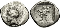 Coin of King Arbinas. Athena and Herakles on each side. Circa 430/20-400 BC