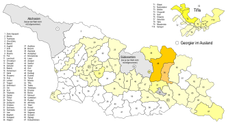 Stimmenanteile der Arbeiterpartei unter Schalwa Natelaschwili. Die Arbeiterpartei hat ihre Schwerpunkte in Tiflis und im Nordosten (Mzcheta-Mtianeti) des Landes. ﻿0–5 % ﻿>5–10 % ﻿>10–15 % ﻿>15–20 % ﻿>20–25 % ﻿>25–30 %