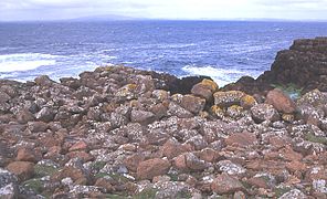 These boulders, thrown up by the waves to form a storm beach 30 metres above the sea, demonstrate the power of the sea