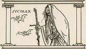 Dessin de Robert Anning Bell représentant la Sycorax de la pièce La Tempête de William Shakespeare, vers 1900.