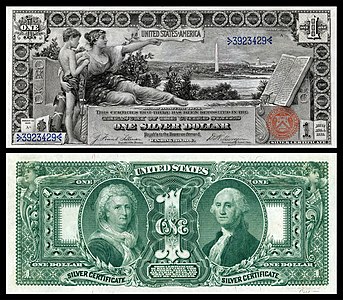 One-dollar silver certificate from the series of 1896, by the Bureau of Engraving and Printing