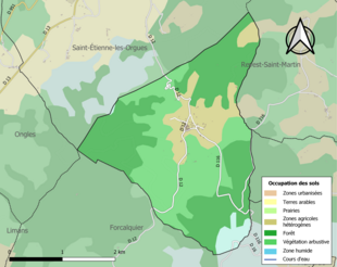 Carte en couleurs présentant l'occupation des sols.