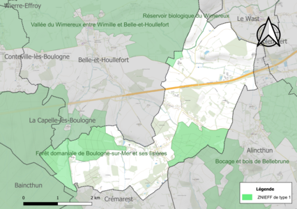 Carte des ZNIEFF de type 1 sur la commune.