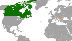 Map indicating locations of Canada and Hungary