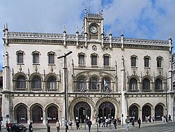 The Neo-Manueline (Portuguese Late Gothic) Rossio Station in Lisbon, Portugal