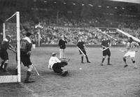 India scoring their third goal against Britain at the 1948 London Olympic final.