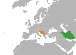 Map indicating locations of Iran and Yugoslavia