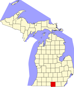 Map of Michigan highlighting Hillsdale County