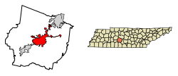 Location of Columbia in Maury County, Tennessee.