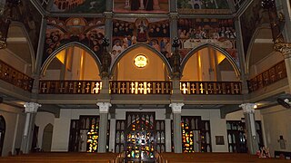 The choir loft and supporting Gothic arches