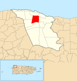 Location of Mora within the municipality of Isabela shown in red