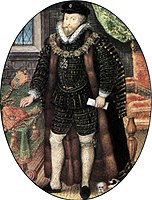 The builder, Christopher Hatton with his dog by Nicholas Hilliard, 1588-1591