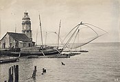 Salambaw lift net rafts beside Pasig River Light, Manila, Philippines (c. 1900-1902)