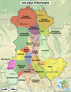 Location of Brivadois (in orange) in the Auvergne region