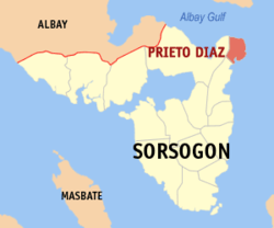 Map of Sorsogon with Prieto Diaz highlighted
