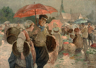Markttag 1930, oil painting, 56 x 75 cm