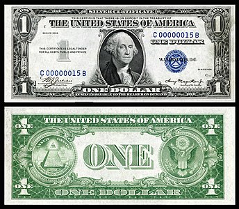One-dollar silver certificate from the series of 1935, by the Bureau of Engraving and Printing