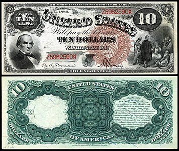 Ten-dollar United States Note from the series of 1880, by the Bureau of Engraving and Printing