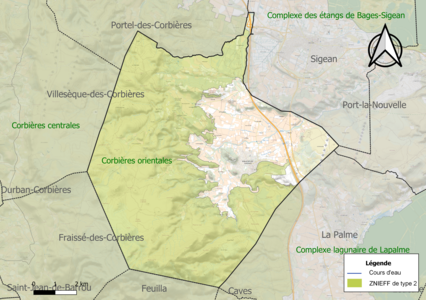 Carte des ZNIEFF de type 2 sur la commune.