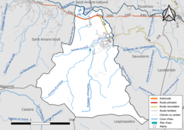 Carte en couleur présentant le réseau hydrographique de la commune