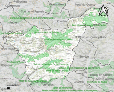 Carte des ZNIEFF de type 1 sur la commune.