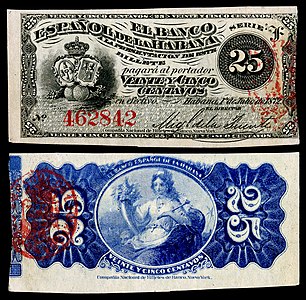 Twenty-five Cuban centavos, by the American Bank Note Company