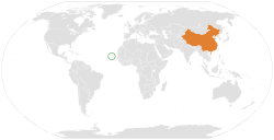 Map indicating locations of Cape Verde and China