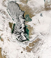 Lake-effect clouds over Caspian Sea on January 7, 2008