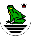 Frosch in natürlicher Sitzposition im Wappen von Altenmoor, Schleswig-Holstein