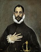 艾爾·葛雷柯的《手放胸口的騎士（英语：El caballero de la mano en el pecho）》，81 × 66cm，約繪於1580年[41]
