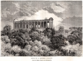 Temple of Concord at Girgenti, a wood engraved print (c. 1885)