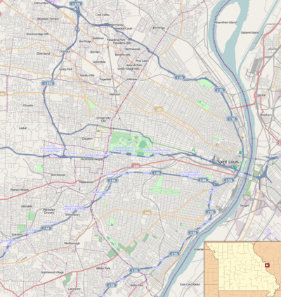 Map of St. Louis with Olympic venues marked