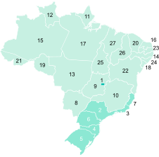 Map of Brazil displaying its first-level administrative divisions (Federative units) according to the category of their Human Development Index.