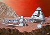 Artist's conception of a manned mission on the surface of Mars