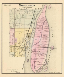 An 1893 map showing the boundaries of Monguagon Township