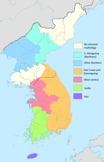 Colored map of Korea.