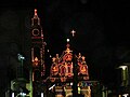 The basilica after dark decorated with lights on the feast day