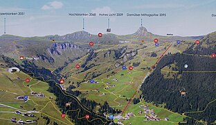 Panoramic view of the area around Damülser Mittagsspitze with hiking paths