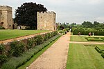 South central entrance tower to Penshurst Place and wall abutting to east