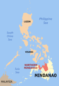 Mapa han Pilipinas nga nagpapakita kon hain nahimutangan an Amihanan nga Mindanao (Rehiyon X)