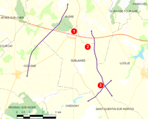 carte indiquant l'emplacement de sites archéologiques ; légende détaillée ci-dessous